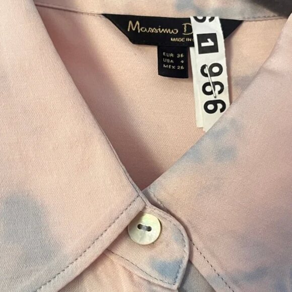 Massimo Dutti Silk Button-Down Shirt - Cream & Baby Blue Tie Dye - Picture 2 of 8